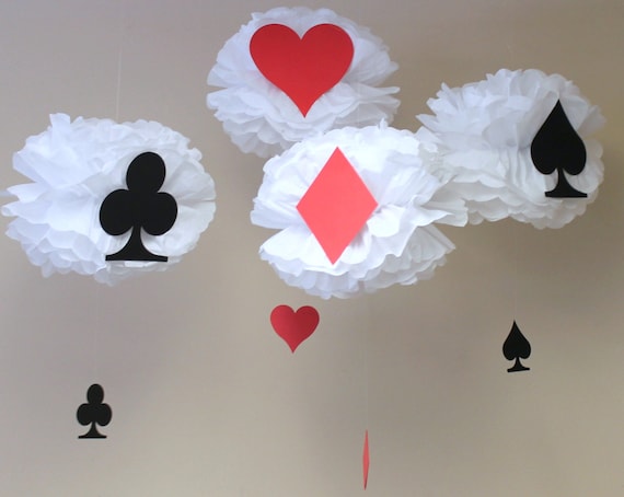 Deck of Cards tissue paper pom kit baby shower first birthday party decoration heats spades clubs diamonds wonderland Il_570xn