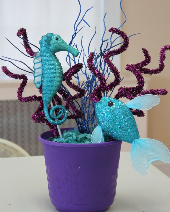 Under the sea fish centerpiece ocean water mermaid decoration seahorse green mermaid blue turquoise purple Il_570xn