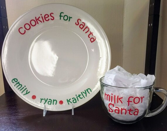 Cookies for Santa Milk for Santa Cookies and milk dish mug glass Christmas combo set Il_570xn