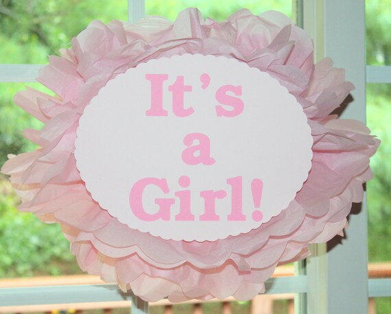 It's a Girl It's a Boy tissue paper pom pom kit baby shower pink baby girl gender reveal Il_570xn