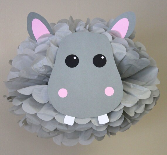Hippo Hippopotamus pom pom kit jungle safari noahs ark carnival circus baby shower first birthday party decoration Il_570xn