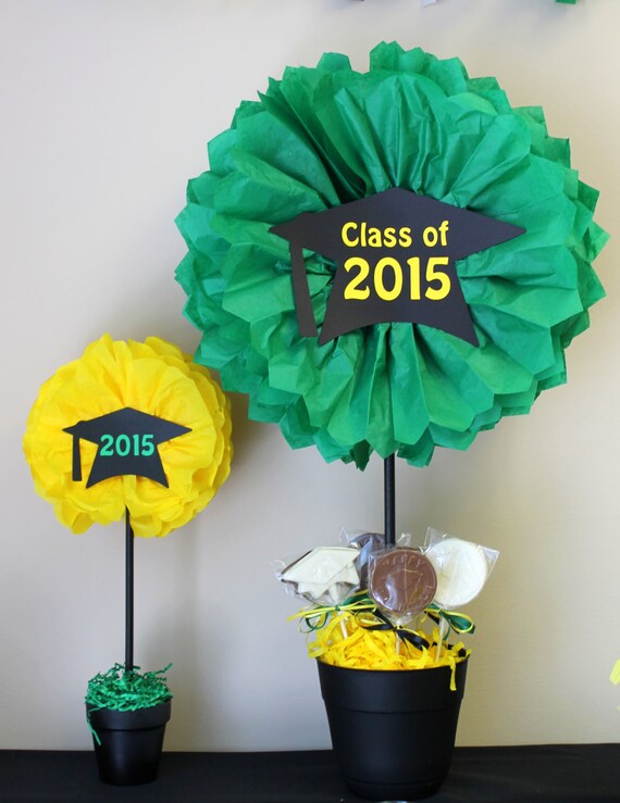 Graduation centerpiece tissue paper pom pom kit small and large class of 2015 cap and gown Il_570xn
