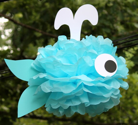 Whale tissue paper pom pom kit under the sea ocean water mermaid decoration Il_570xn