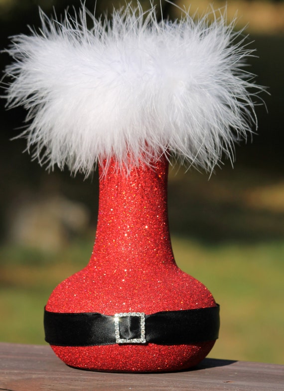 Glittered Santa Vase Santa red sparkle glitter feather snow jar vase candle flower Winter Onederland Wonderland Il_570xn