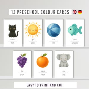 Bilingual Color Flashcards German English | Montessori Bilingual Learning Cards | Farben Lernkarten |Preschool Colors PDF PNG
