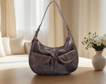 Y2K Coffee Shoulder Bag for Women - Retro Chic Autumn Pocket Handbag, Casual Underarm Purse
