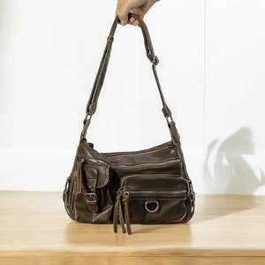 Damenumhängetasche mit mehreren Taschen, luxuriöse gewaschene PU-Leder-Umhängetasche, Retro Y2K Style Handtasche.
