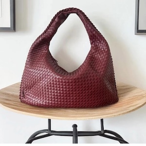 Gewebte weinrote PU-Leder Hobo Bag - Elegante und geräumige Alltagstasche