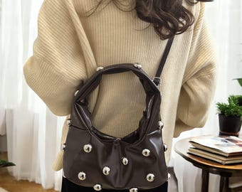Rivet Fashion Shoulder Bag, PU Leather Crossbody Handbag