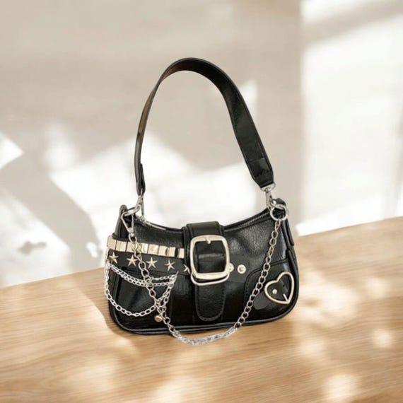 Y2K PU Leather Shoulder Bag With Chain Strap – Casual Underarm