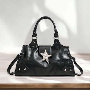 Y2K Gothic motorcycle-inspired star-shaped underarm bag for women, featuring a hot girl vintage punk style with PU leather