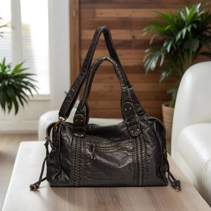 Damen Tragetasche mit großer Kapazität - Vintage gewaschene PU-Leder Umhängetasche, hochwertige Handtasche für Frauen