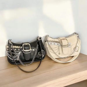 Y2K PU-Leder Schultertasche mit Kettenband – Lässige Unterarm Geldbörse