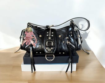 Black Y2K Shoulder Bag for Women, Sweet and Cool Design, Hot Girls' Rivet PU Leather Handbag, Moto Biker-Inspired Underarm Bag, Chic Style