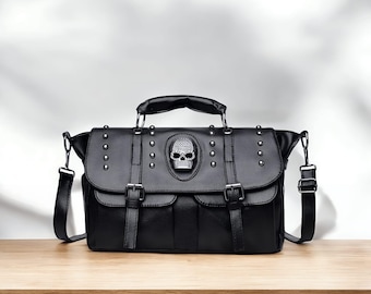 Y2K Gothic Rivet Crossbody Bag, Skull Detail