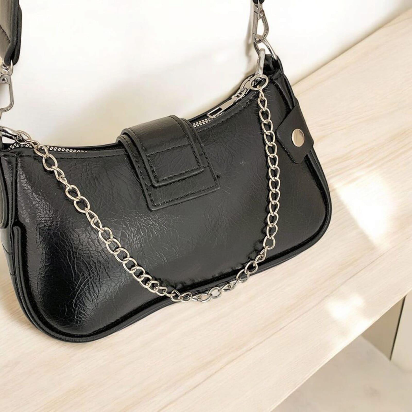 Y2K PU Leather Shoulder Bag With Chain Strap – Casual Underarm 