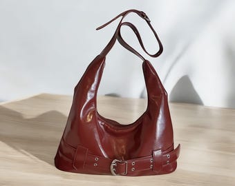 Y2K Style Hobo Bag, PU Leather Crossbody with Adjustable Strap