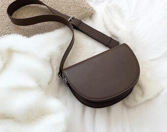 Half-Moon Brown Crossbody Bag, Curved Shoulder Bag