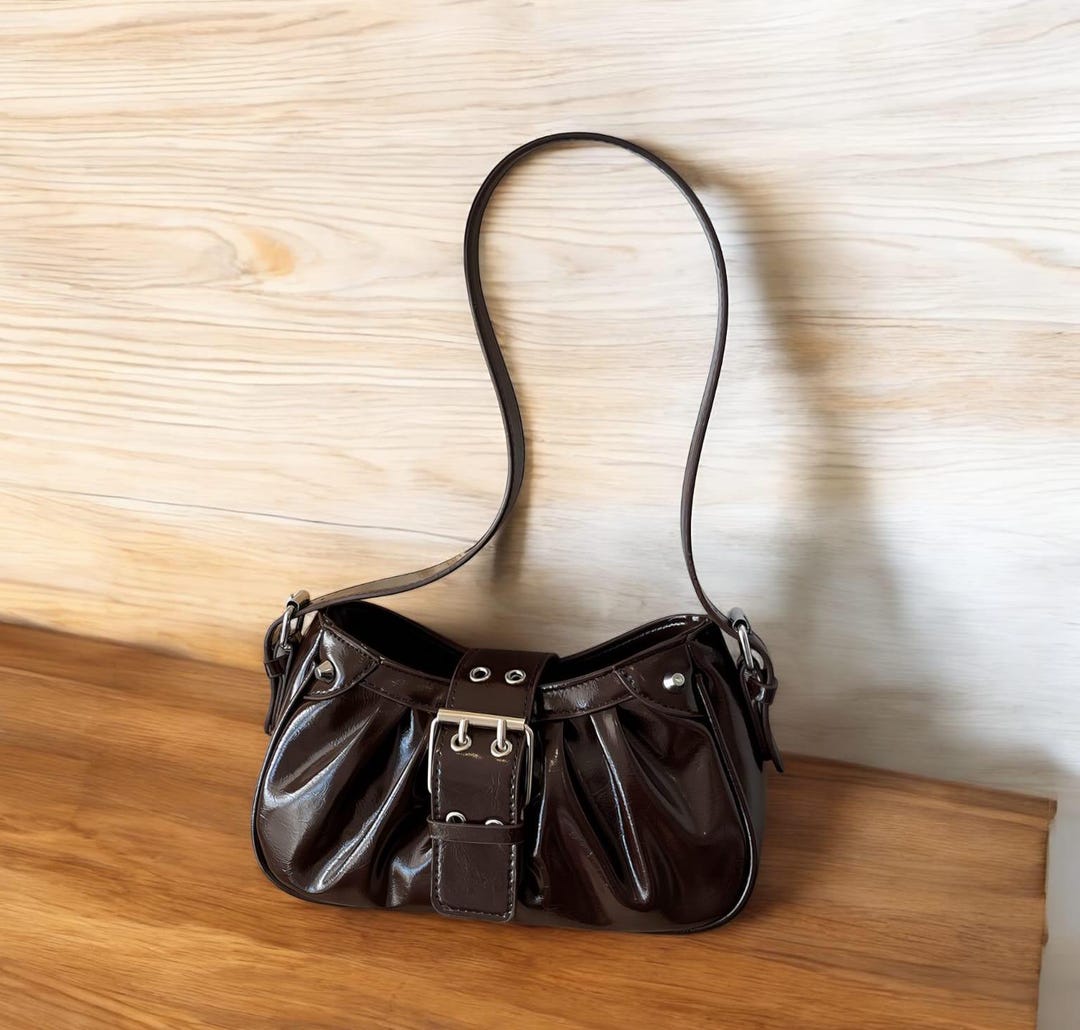 Y2K Buckle Hobo Bag, Pleated PU Leather Shoulder Bag - Etsy