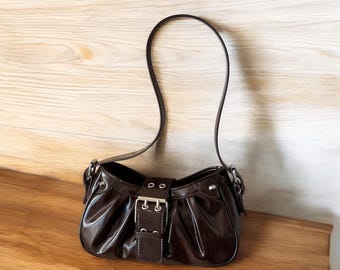 Y2K Buckle Hobo Bag, Pleated PU Leather Shoulder Bag