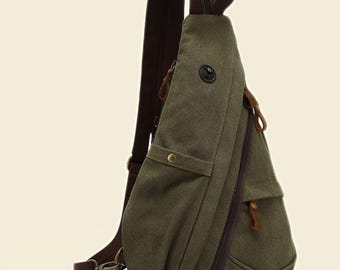 Y2K Japanese-inspired Military Canvas Multi-pocket 90s Sling Bag