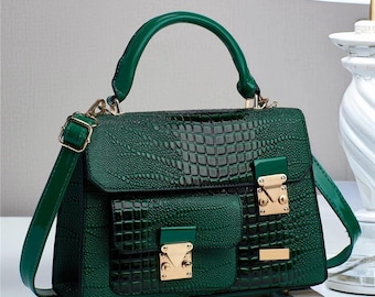 Women's Retro Crossbody Bag with Crocodile Pattern, Shoulder Handbag