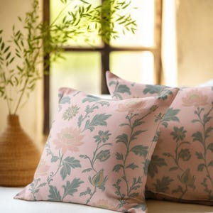Pale Pink Jaipur Floral Pillow, Spun Polyester Pillow Cover, Decorative Couch Pillow, Home Accent Throw Cushion, Floral Pattern Accent