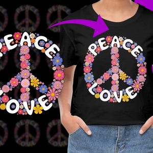 Peace Love Peace Sign Floral Hippie PNG, Free Commercial use, Instant Download