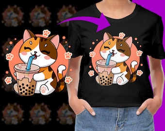 Kawaii Cat Bubble Tea Boba Tea PNG, Free Commercial use, Instant Download