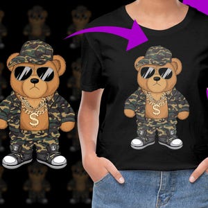 Camouflage Bär mit Sonnenbrille Hip Hop Bär PNG, kostenlose kommerzielle Nutzung, Instant Download