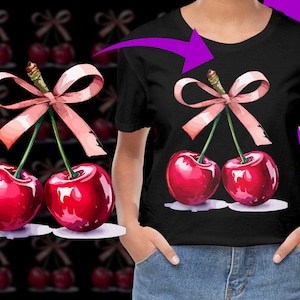 Cherry with Bow Watercolor PNG, Free Commercial use, Instant Download