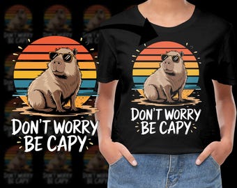 Retro Capybara Don't Worry Be Capy Printable Art Instant Download Digital Print Capybara Wall Art Sublimation PNG SVG