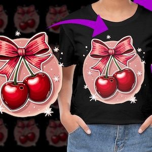 Cherry with Bow Watercolor PNG, Free Commercial use, Instant Download