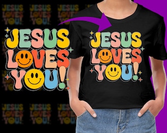 Jesus älskar dig Groovy Christian 2 PNG, gratis kommersiellt bruk, omedelbar nedladdning