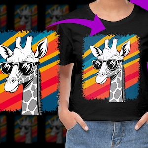 Retro Giraffe with Sunglasses PNG, Free Commercial use, Instant Download