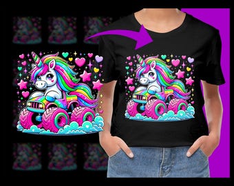 Monster Truck Girl Unicorn Rainbow PNG, uso commerciale gratuito, download immediato