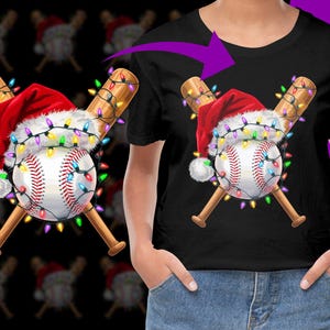 Baseball Christmas Clipart Santa Hat Baseball PNG, Christmas Baseball Lights Digital Art, Baseball Holiday Illustration