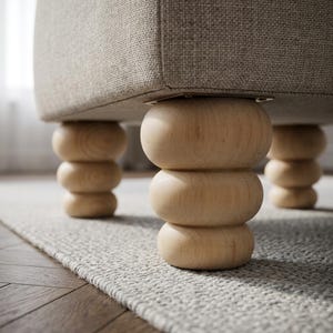 Einzigartige handgefertigte gedrechselte runde Massivholzbeine für DIY-Möbel: Nachttisch, Kommode, Konsole, Kaffee-Beistelltisch Ottoman, Holzrohe Erle