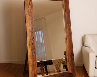 Custom Farmhouse Floor Mirror Frame, Full Length Country Reclaimed Centennial Wood,Rustic Old Bathroom Decor, Any Size Natural Wall Eco Gift