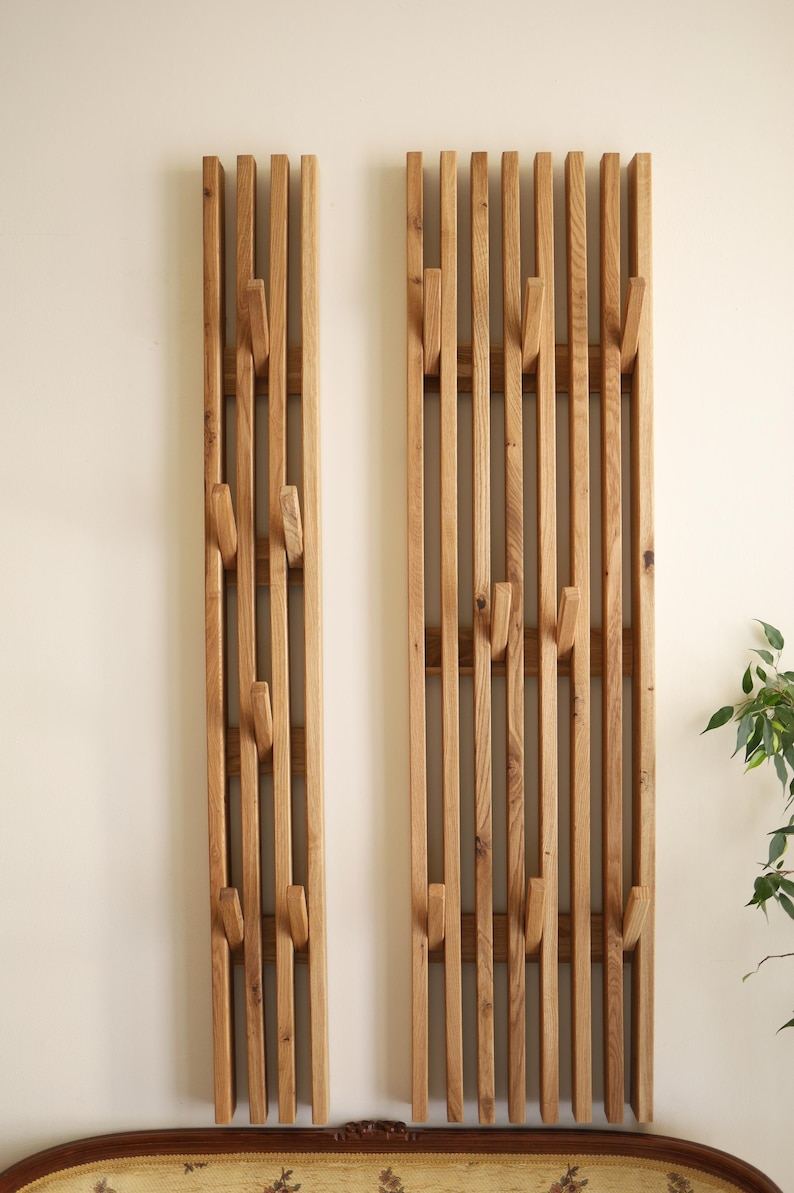 Entryway Wall Coat Rack, Wooden Hooks, Mid Century Wall Hanging Towel Rack for Bathroom, Wall Hooks and Hat Rack, Rustic Wooden Bath Decor