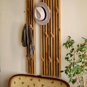 Entryway Wall Coat Rack, Wooden Hooks, Mid Century Wall Hanging Towel Rack for Bathroom, Wall Hooks and Hat Rack, Rustic Wooden Bath Decor
