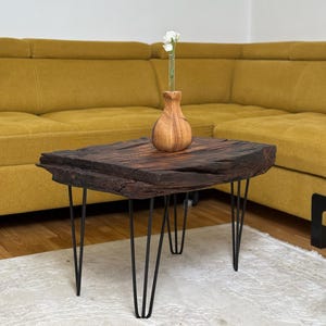 Unique Square Rustic Coffee Table, Reclaimed Barn Wood & Metal Side Table for Cabin or Man Cave, Craft Living Room Farmhouse Small End Table