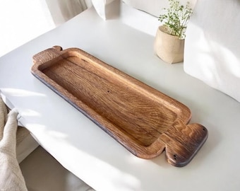 Barn Oak Serving Tray, Wooden Long Cheese Board for Appetizer, Meat Platter, Crafted Personalized Gift for Housewarming Home Party, Dad, Him