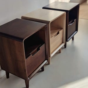 Unique Narrow Minimalist Nightstands, Set of Small Bedside Tables & Drawers, Vintage Style Bedroom Side Furniture, Custom Wood End Dresser