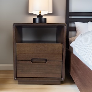 Modern Pair of Nightstands with Drawers, Set of Bedside Tables, Small Vintage Style Side End Stool, Eco Solid Wood Bedroom Dresser Furniture