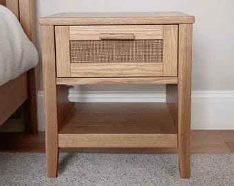 Table de chevet/appoint scandinave en bois et Cannage Rotin Marron NARA - Table de Chevet Pas Cher