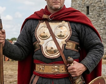 Samnite Trefoil Cuirass Panzergürtel - Italic Roman Set - MA-164 Messing Brustplatte Leder Rückenplatte