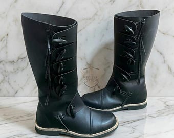 Viking Leather Long Boots - Ren Fair Medieval Costume Shoes MA-38 for Halloween events