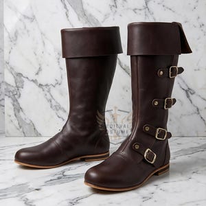 Medieval Renaissance Boots Men, Leather Viking Pirate Shoes  display picture 1