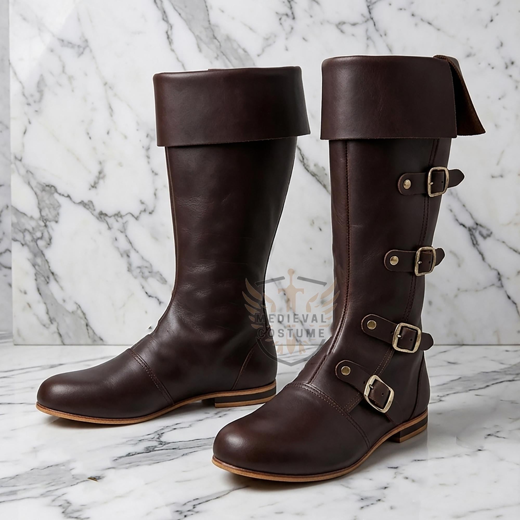 Medieval Renaissance Boots Men, Leather Viking Pirate Shoes 